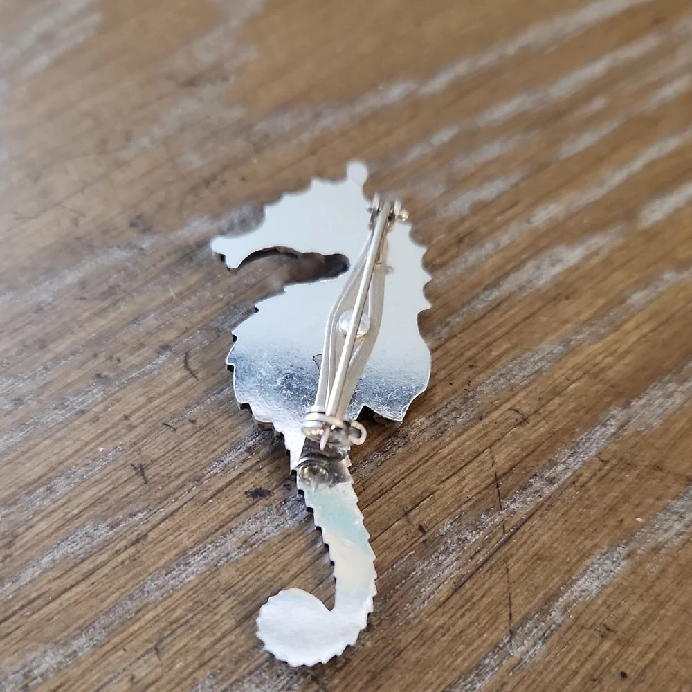 Silver Tone Seahorse Brooch